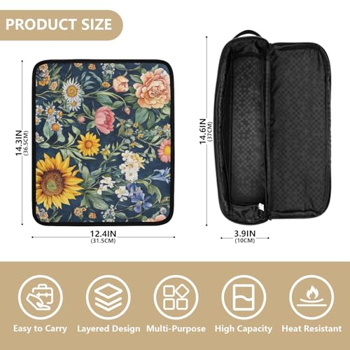 Bolsa de viaje para herramientas de cabello y tapete resistente al calor impermeable para plancha y rizador, diseño floral azul marino miniatura 4