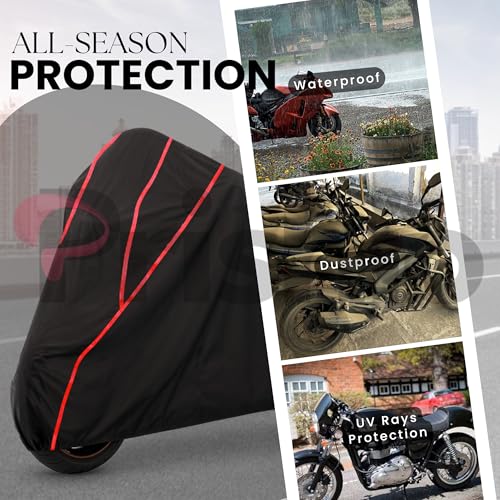 Image of Waterproof Bike Cover for Honda Shine | Dustproof, UV Heat Resistant & Windproof with Full Bottom Elastic, Heavy Duty Triple Stitched - Black Polyester