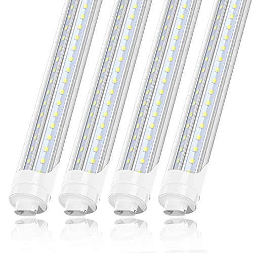 JESLED 8FT LED Bulbs Light - 72W 5000K Daylight, Clear Cover, R17D HO Base, 7200LM, 110W Equivalent Fluorescent Tubes F96T12 DW HO, Rotate V Shaped, Dual-Ended Powered, Ballast Bypass, Pack of 4