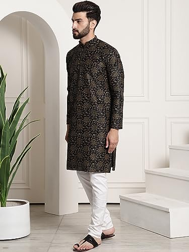 Image of SOJANYA (Since 1958 Men's Silk Blend Printed Kurta and Churidar Pyjama Set