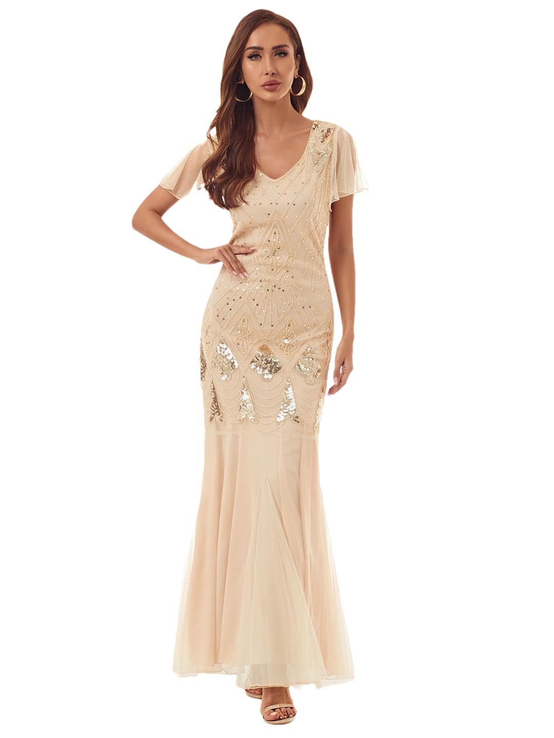 Vestido Largo Sexi De Lentejuelas Vintage para Mujer Vestido Elegante De Malla con Espalda Descubierta para Fiesta De Boda Vestidos De Noche para Graduación