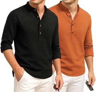 DEELMO Combo of Men's Cotton Blend Solid Regular Fit Full Sleeve Short Kurta | Men's Trendy Short Kurta Pack of 2 Price In India