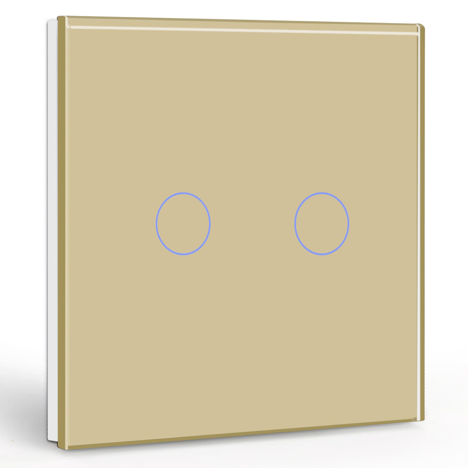 BSEED Touch Light Switch 2 Gang 1 Way, Tempered Glass Panel Light Switches with LED Indicator,Gold Touch Sensitive Light Switch-No Neutral Wire