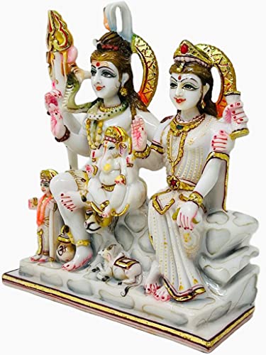 Image of Marble Dust Shiv Parivar, Shiv Family, 13 Inches, Idol 1 Piece (White Gold)