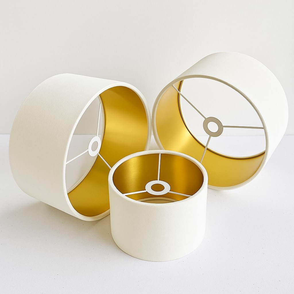 Plush Velvet Lampshade for Ceiling Shade, Table, Floor Lampshade with Brushed Gold Lining Handmade in The UK. (Ivory, Diameter 20 x 20cm Height)
