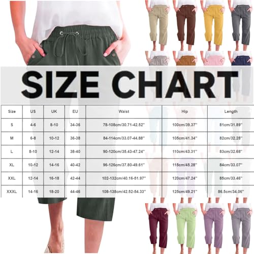 Womens Cotton Linen Capri Pants Summer Straight Casual Drawstring Elastic Cropped Trousers Beach Vacation Outfits4