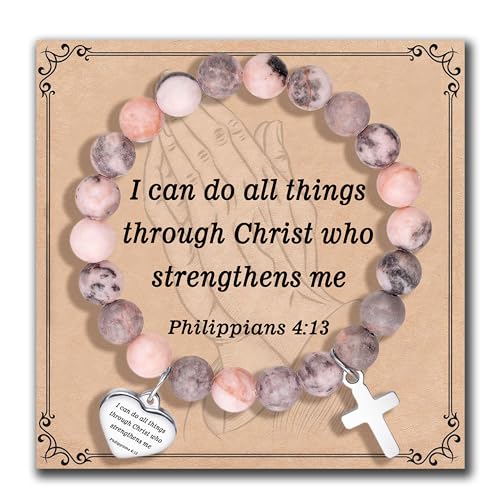Inspirational Gifts Bracelets for Women Cross Bracelets with Natural Stone Christian Bible Verse Bracelet Prayer Faith Religious Jewelry