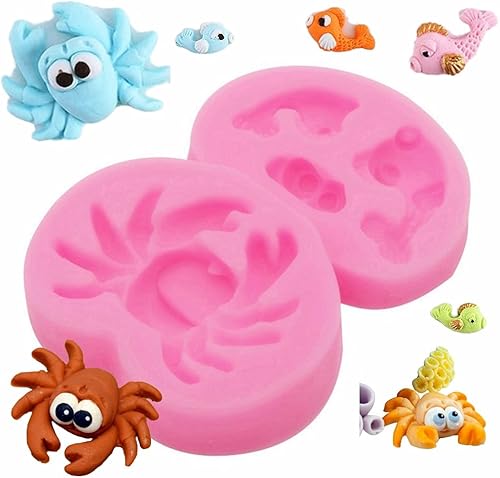 Molde de silicona para fondant para chocolate, 3D, delfín, cangrejo, pescado, herramientas de decoración de tartas, accesorios para hornear