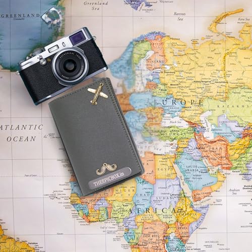 Image of Personalised Name & Charm Leather Passport Cover Holder for Men & Women (Grey)