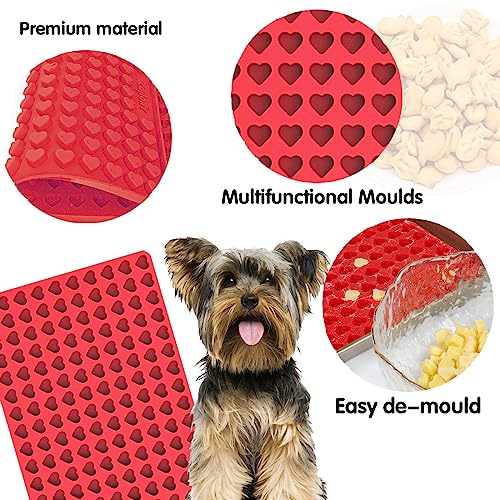 Backmatte Hundekekse, 1.5 cm Silikon Backmatte, 150 Löcher Hundekekse Backform, Herzenbackform, Hundekekse Mini Backunterlage für Hundekekse und Leckerlis DIY (Rot)