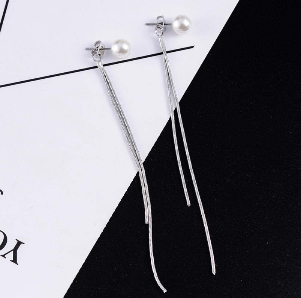 Pendientes Korean Elegant Women Long Earring Baroque Pearl Charm Pendent Snake Chain Tassel Earrings