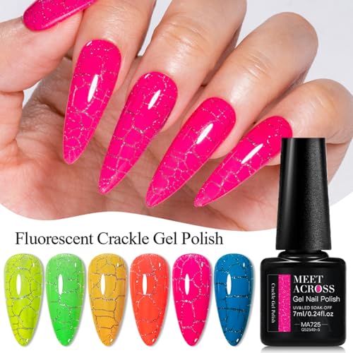 Set de Esmaltes Gel Crackle Neon 6 Colores MEET ACROSS miniatura 2