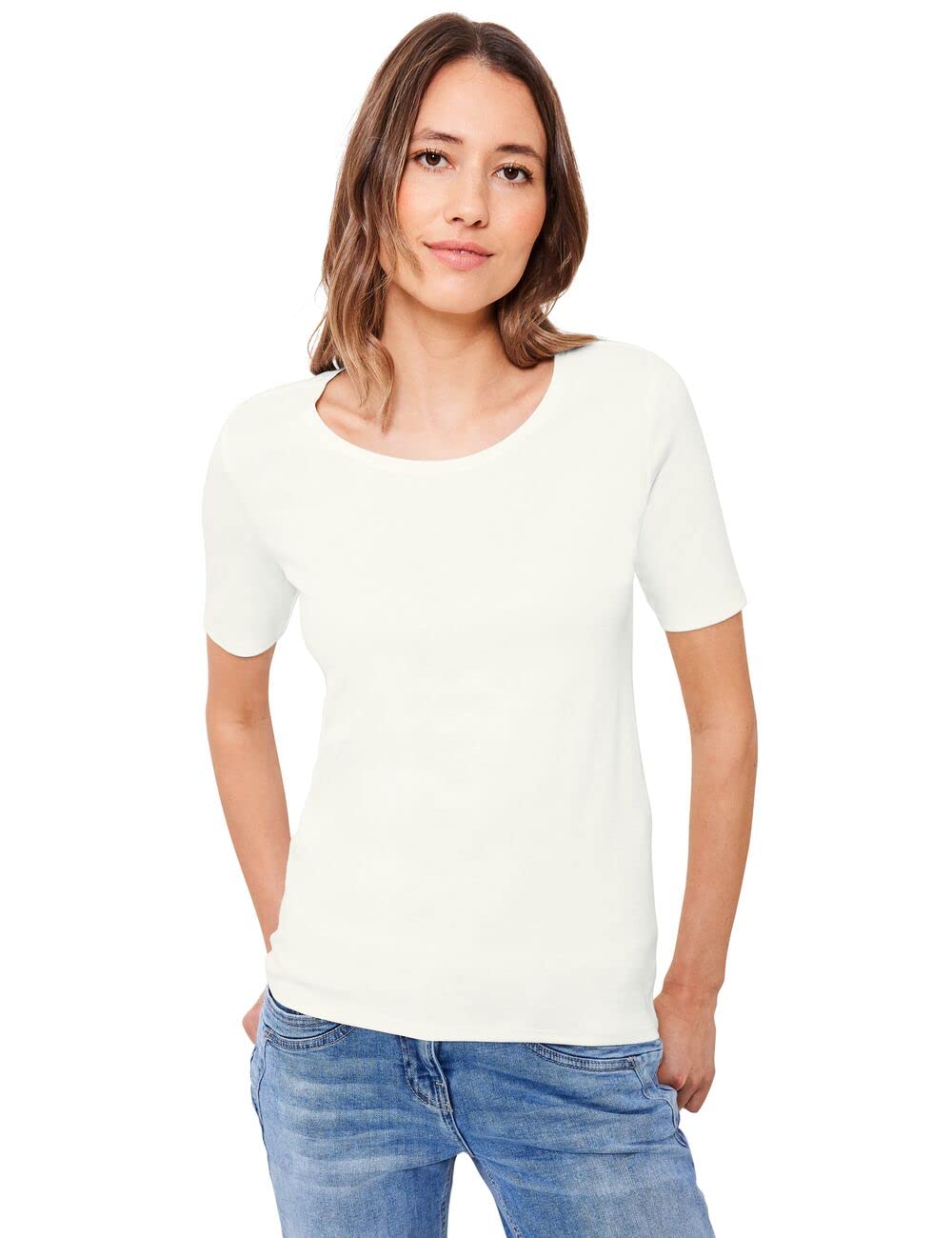 Cecil Women's B317515 Basic T-Shirt Cotton, Vanilla White, XS