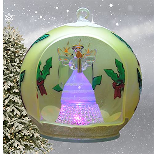 Led Angel Christmas Ornament - Hand Painted Glass Ball Ornament With Color Changing Lights - Holiday Angel Holding A Candle - 4" D #TOP2