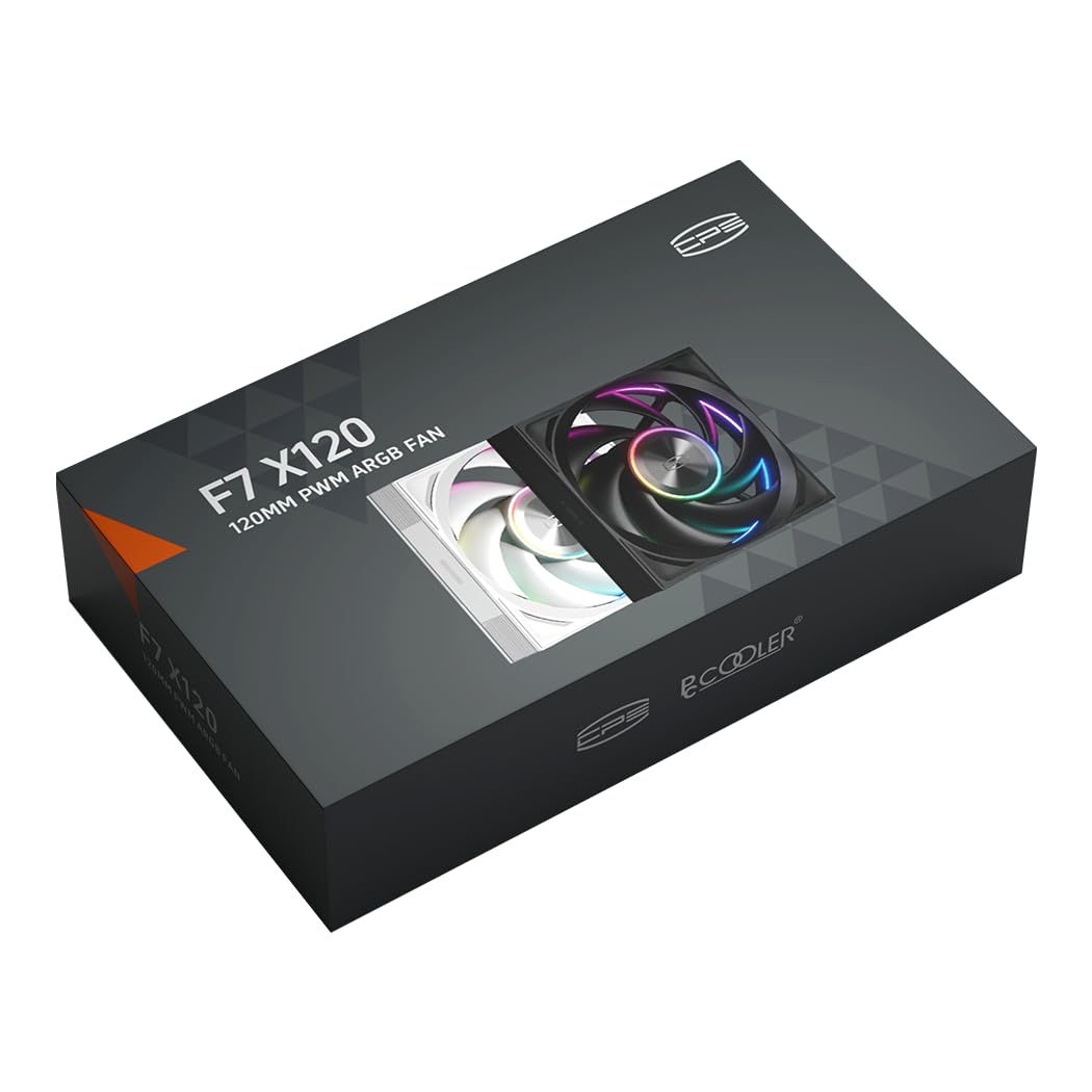 PCCOOLER 120mm PWM Case Fan, Dual Halo Lighting, Wireless Connection Design, Dual Ball Bearing, High Static Pressure, 5V 3-Pin Sync, Single Fan (F7 X120 ARGB White)