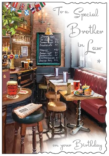 Jonny Javelin Special Brother In Law Birthday Card - Happy Birthday Card with Traditional Pub Design and Embossed Foil Details - Birthday Card for Men