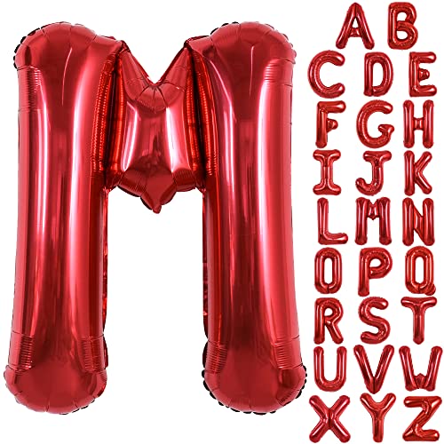 TONIFUL Grand ballon à l'hélium en forme de lettre M pour décoration de fête d'anniversaire, anniversaire de mariage, 101,6 cm (rouge vif)