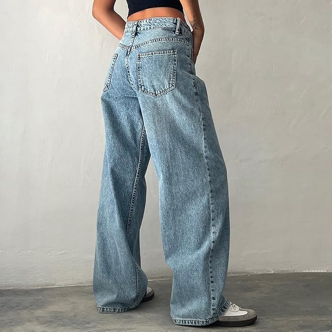 Women Y2K Low Rise Baggy Jeans,2025 Baggy Straight Wide Leg Pants Loose Fit Y2k Boyfriend Trendy Long Denim Pants2