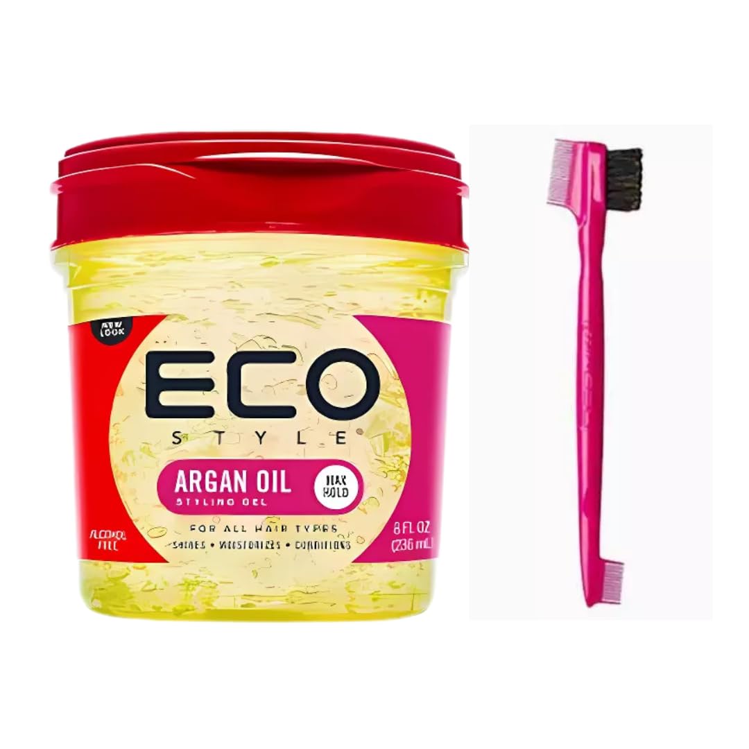 Eco Style Argan Oil Styling Gel 8oz with 1 Omoge Edge Brush