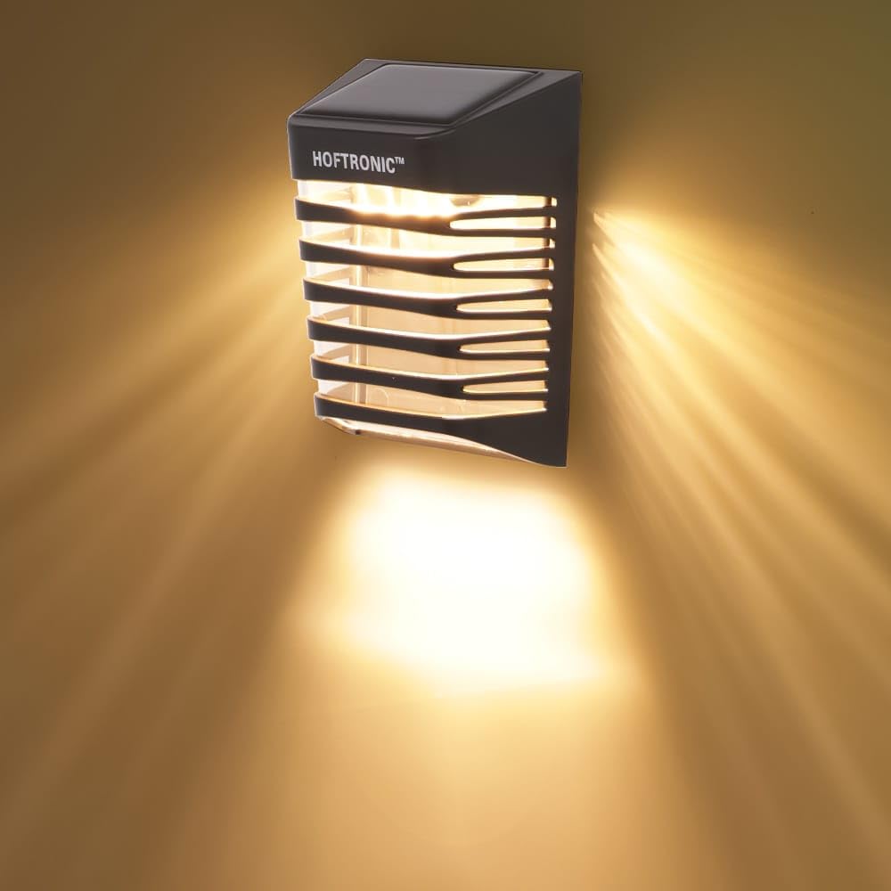 HOFTRONIC - Lot de 4 lampes solaires extérieures murales avec interrupteur crépusculaire Dono 3000K blanc chaud Lampes solaires extérieures mur 120x90x52,5mm (LxlxH) IP65 lanterne étanche noire