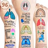 (96PCS) Best Respiratory Therapist Care Week Temporary Tattoos Birthday Themed Party Supplies Decorations Favors Cute Funny Lung Nerd Stickers Tattoo Gifts for Kids Girls Boys Women Decor Class Reward