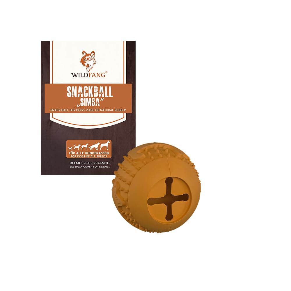 Wildfang Simba Natural Rubber Dog Treat Ball, Interactive Snack Dispenser Toy, for All Dog Breeds