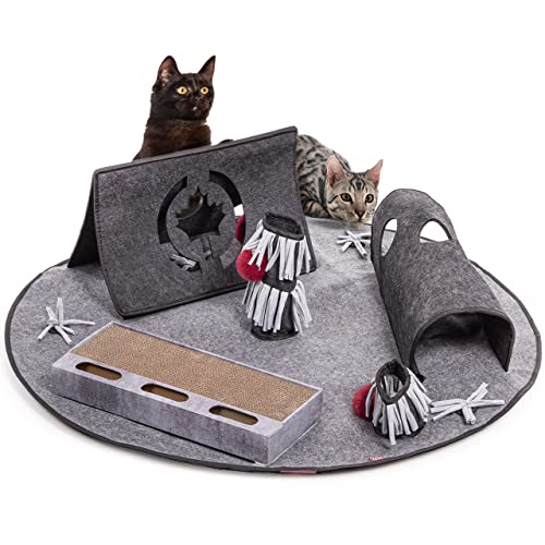CanadianCat Company | Katzenspielteppich Cosmo, Intelligenzspielzeug für Katzen Spielteppich, Spielmatte, grau, ca. 105 x 105 x 30 cm