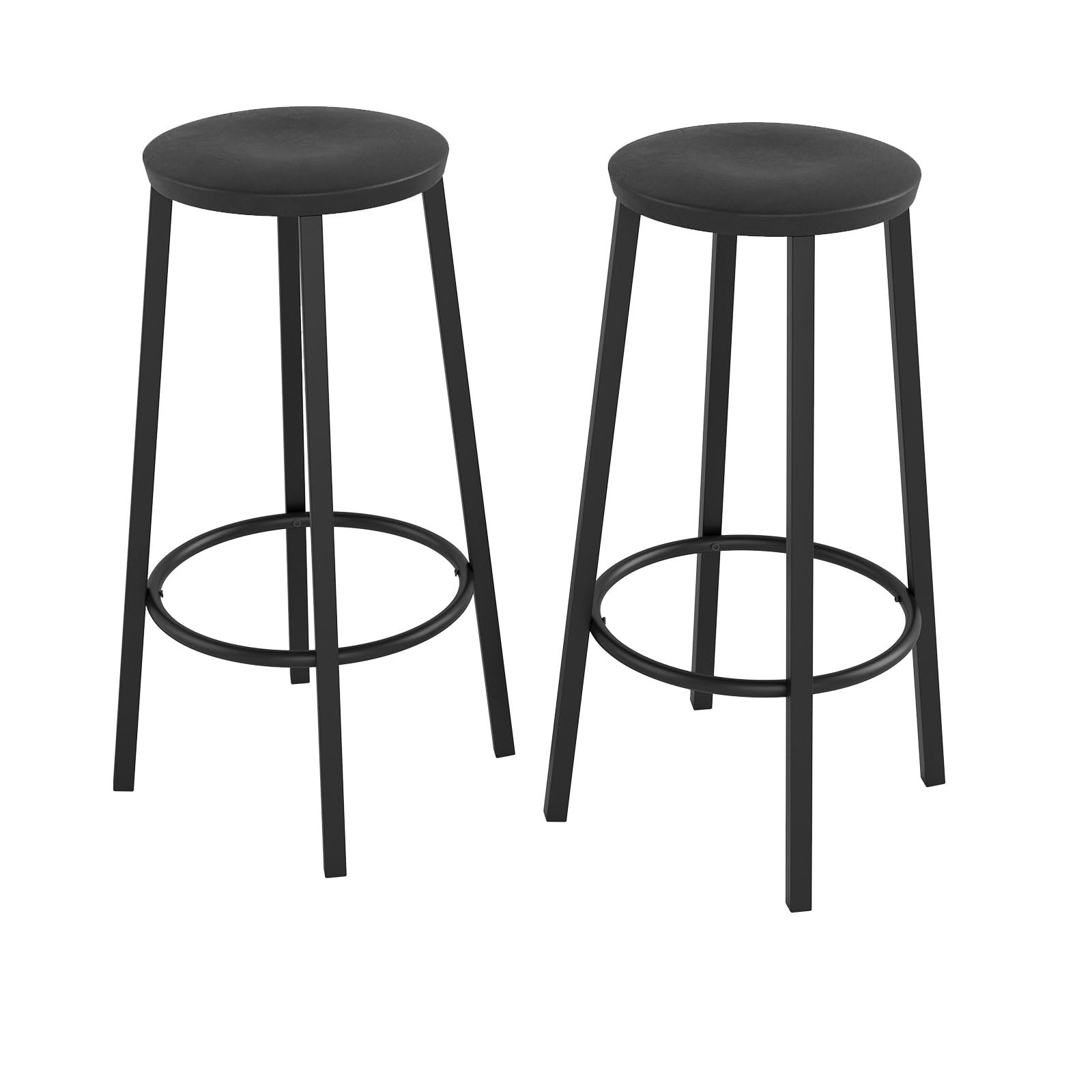 CAIYUN Black Bar Stools Set of 2, 70 cm Tall Round Bar Chairs with Footrest, Sturdy Metal Frame, Faux Leather Upholstery, Ideal for Dining Room, Kitchen, and Parties