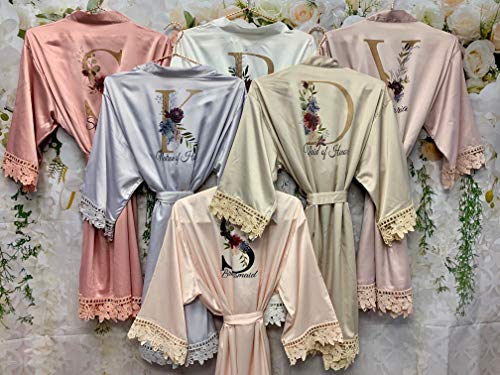 Personalized bridesmaid robes lace bridal robe customized gift fl…