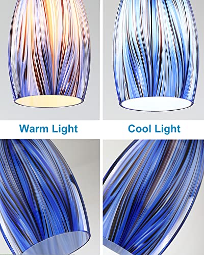 Image of Karyfine Oval Glass Lamp Shade Only Art Glass Lamp Covers Light Fixture Replacement for Kitchen Island Mini pendant Ceiling Lights Chandelier Hand Blown Glass Shade Replacement (Brown and Blue)