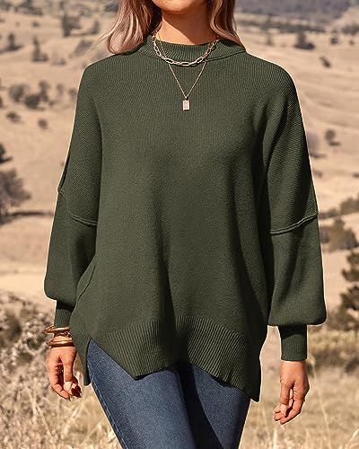 PRETTYGARDEN Women's Oversized Sweater 2025 Casual Fall Outfits Crewneck Long Sleeve Side Slit Chunky Knit Pullover Tops2