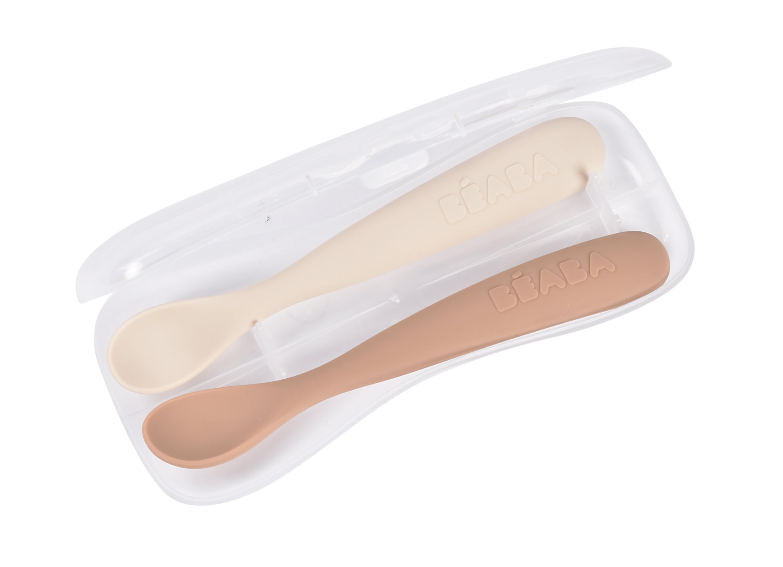 BÉABA Set of 2 Silicone Spoons for Baby/Infant Early Age, from 4 Months, Soft Rounded Tip, Long Ergonomic Handle, Travel Case - Image 2