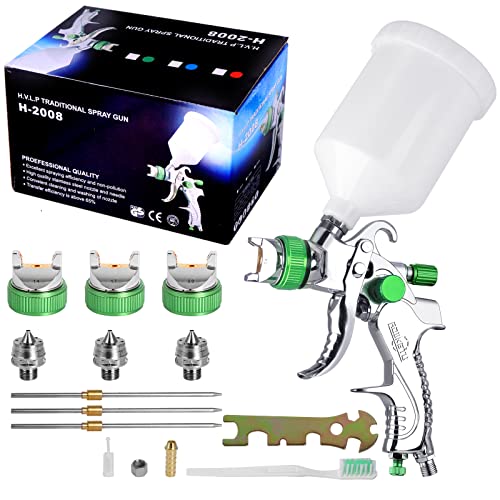 Paint Sprayer Hvlp Spray Gun Set,Automotive Paint Gun With 3 Nozzles 1.4/1.7/2.0Mm 600Cc Cup Paint Spray Gun,Air Paint Sprayer Gun For Car Primer,Furniture Surface Spraying,Wall Painting #TOP3