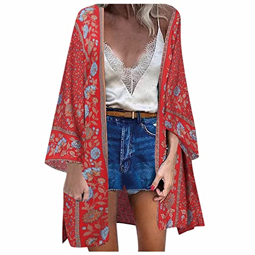 Kimono de Playa para Mujeres Cover Up Floral Cárdigan Bohemia Suelto Verano Blusa Chal Sexy Playa Traje de Baño Camisolas Playa Mujer