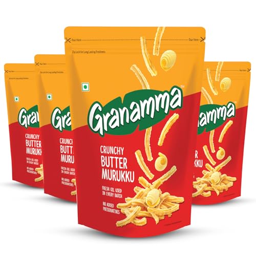 Granamma Crunchy Butter Murukku| Pack of 4, 500g| Traditional South Indian Snacks| Ready-To-Eat Snack| Fresh Oil Used in every Batch| No Added Preservative (125g x 4) (B0CR18YDLJ) Amazon Price History, Amazon Price Tracker