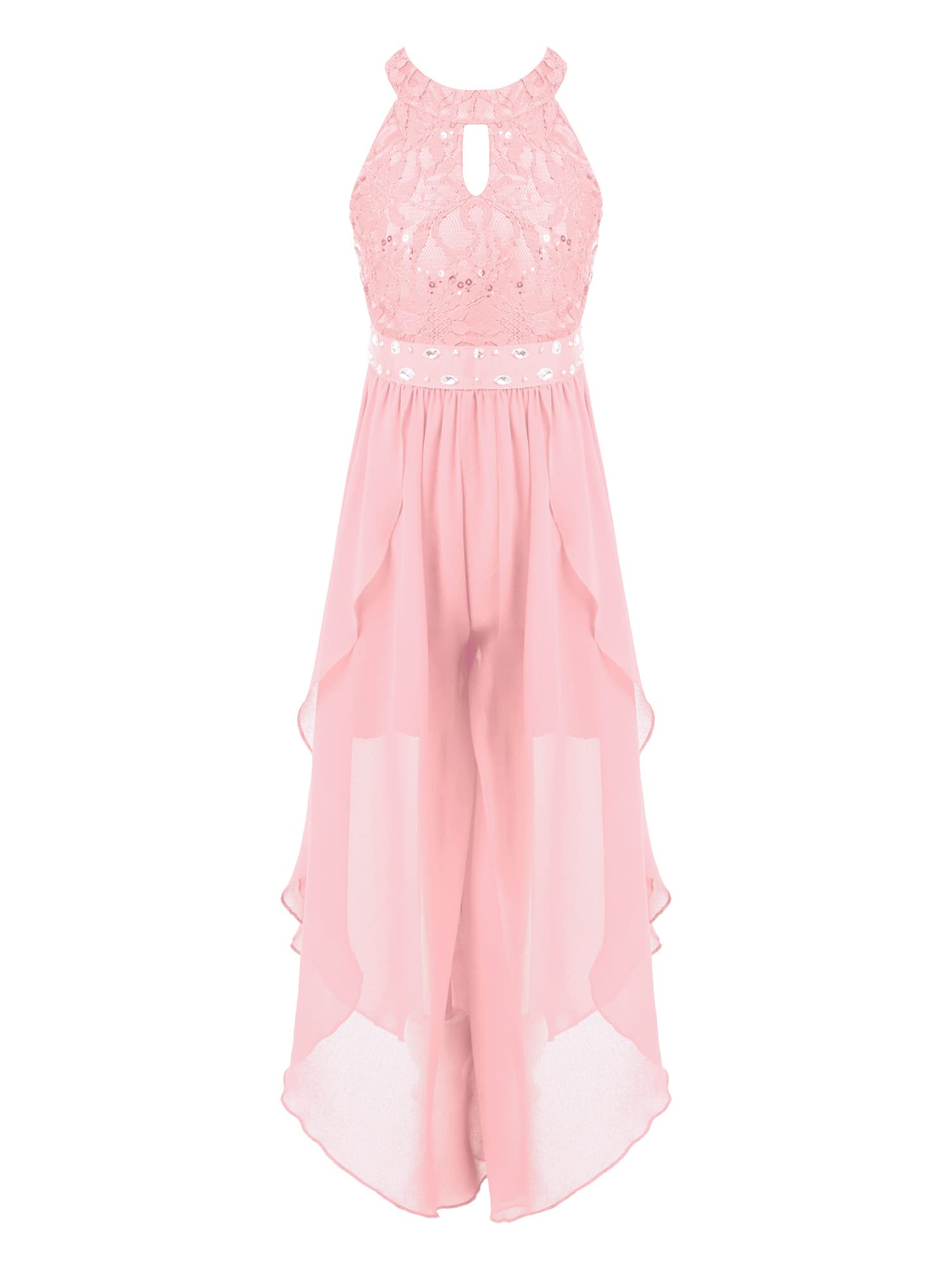 IEFIEL Vestido de Mono Largo Fiesta para Niña sin Manga Mono de Ceremonia Vestido Elegante de Gasa para Bola Graduación Boda de Noche Cumpleaños 5-16 Años