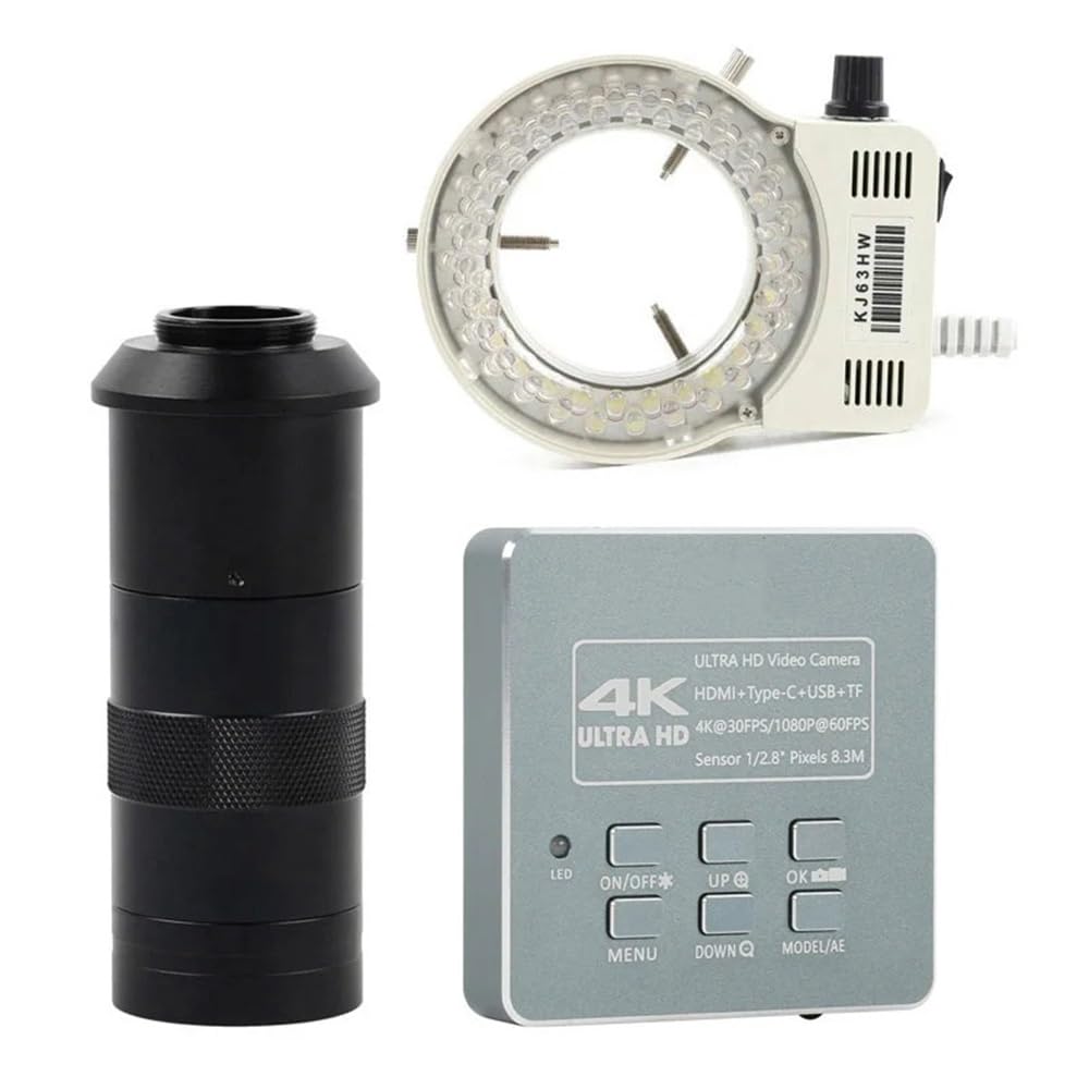Kit de accesorios para microscopio Cámara de microscopio digital con video tipo C, HDMI, UHD, 4K, 1080P, IMX415, lente C-Mount 100X, luz LED portaobjetos de microscopio