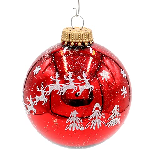Dekohelden24 Lauschaer Christmas Tree Decorations, Set of 4 Christmas Tree Baubles in Shiny Red, Hand Decorated with Glitter - Image 2