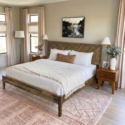Image of Acacia Sierra King Solid Wood Bed Frame, Adjustable Headboard, Ebony