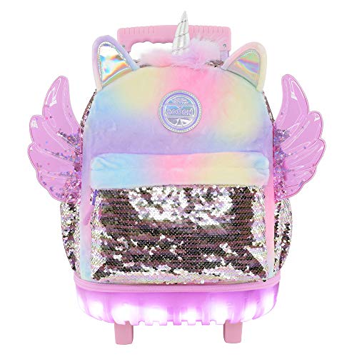 Mozioni Kids Fashion 18" Rolling Carry-on Backpack for Girls, School & Travel Luggage,Wings