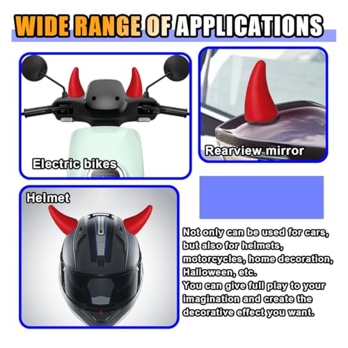 Image of 2 PCS 3D Devil Horn Sticker, Car Roof Bumper Decoration, 4.3 Inch Elasticity Anti Collision Protector Sticker, Car Exterior Accessories for Truck SUV Helmet Motorcycle (Red)
