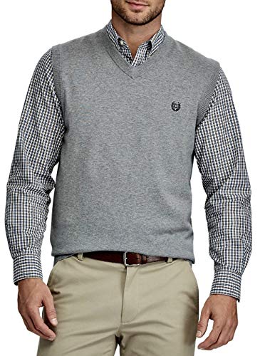 Chaps Men's Cotton V-Neck Sweater Vest (Grey Heather, Large Tall)