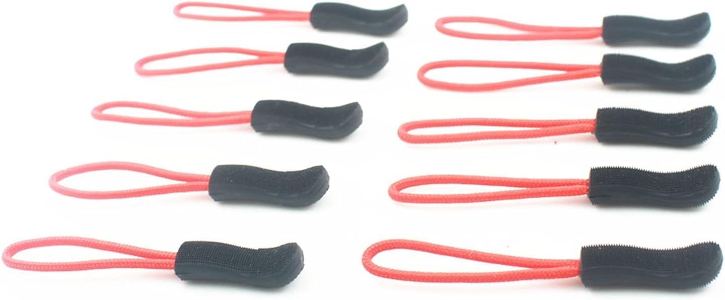 Zipper Pull, Zip Puller Cord Replacement Fastener Slider Jacket Backpack, 10pcs, Smooth and Durable(Red)