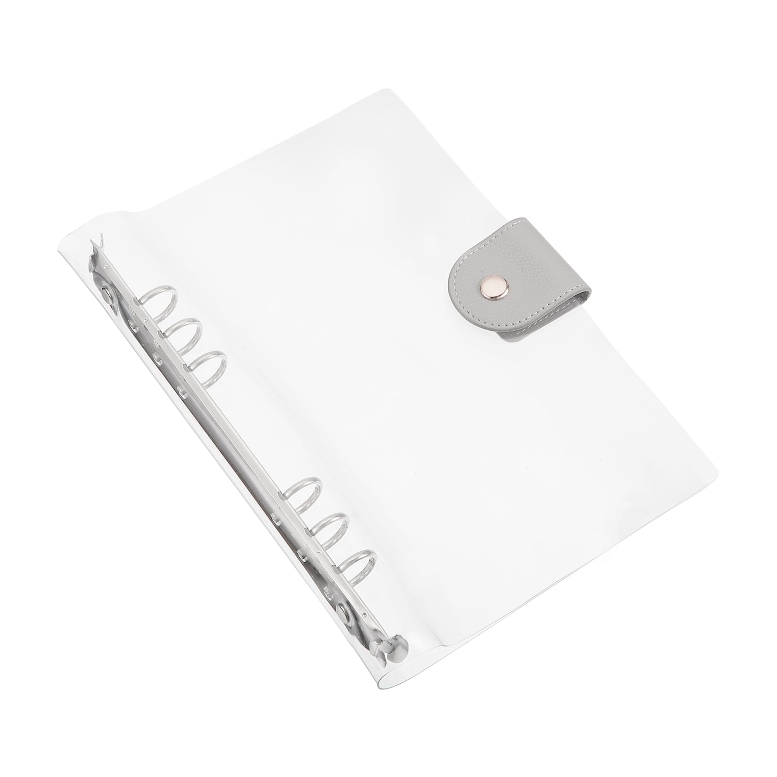 PATIKIL A5 Clear Notebook Binder, Transparent Soft PVC 6-Ring Refillable Planner Cover Planner Binder with Snap Button Closure for Journal Planner Office Organizer Accessories, Gray