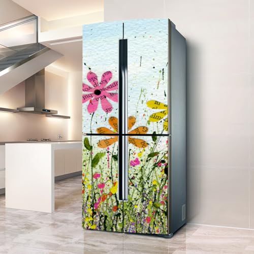 Pegatinas para frigorífico, pegatinas para nevera, cubiertas de puerta completa, cubiertas de frigorífico, decoración, pieles de congelador, pegatinas de pared para cocina, pétalos del alfabeto, flor