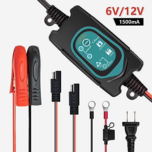 Fully Automatic 6V/12V Battery Charger & Maintainer, 1.5A Portable Trickle Charger with Charging