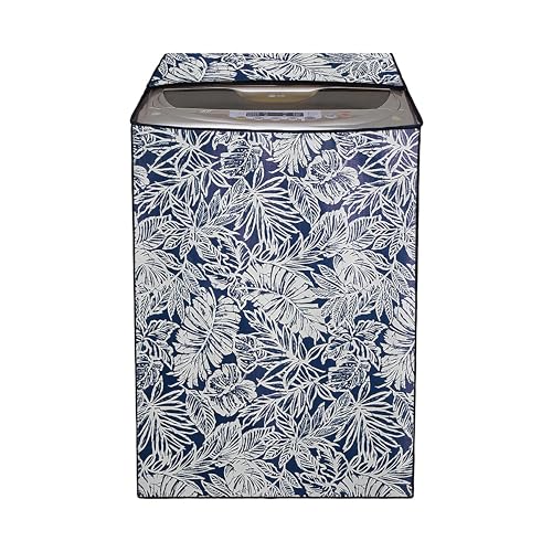 Image of Fully Automatic Top Load Washing Machine Cover for Samsung /IFB /LG /Godrej /Whirlpool /Bosch / 7 kg, 7.5 Kg (58 X 58 X 89 Cms),Waterproof & Dustproof Polyester, Leafy Pattern Blue - FABKUM176