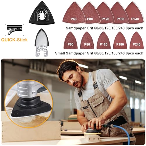 Image of PECHAM 104 Pcs Oscillating Multi Tool Blade, Wood Metal Cutting and Sandpaper Oscillating Tool Accessories with Titanium Quick Tooth Japanese Tooth Multitool Blade Fit More Oscillating Tools