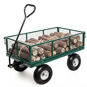 Heavy Duty Steel 900Lbs Wagon Garden Carts, Utility Pullable with Removable Folding Sides, All Terrain Wagons for Outdoor, Garden, Farm, Yard, Green-43