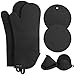 Rorecay Ofenhandschuhe & Topflappen Set - Extra Lange Küchenhandschuhe aus Silikon mit Mini-Schnapphandschuhen und Topflappen für die Küche zum Backen, Kochen oder Grillen 6er-Pack, Schwarz